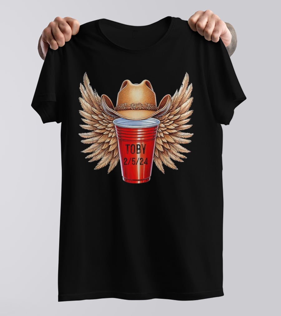 Toby Keith Toby Red Cup 2/5/24 Winged Cowboy Hat T-Shirt