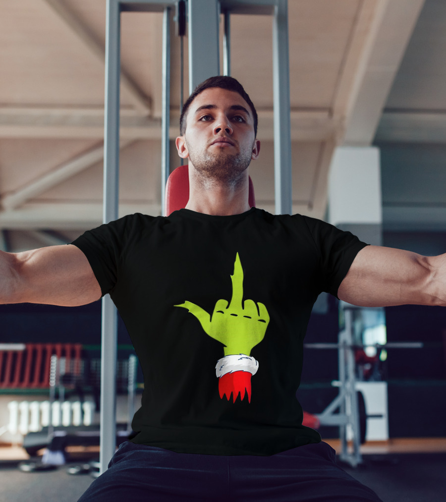 Grinch Middle Finger Merry Christmas Santa Hand Gesture T-Shirt