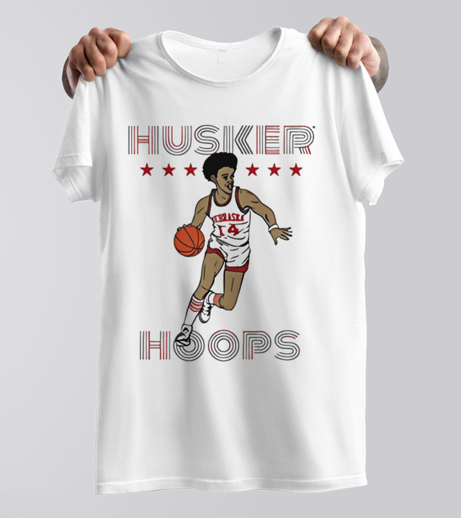 Husker Hoops Nebraska Cornhuskers Basketball Player With Stars T-Shirt