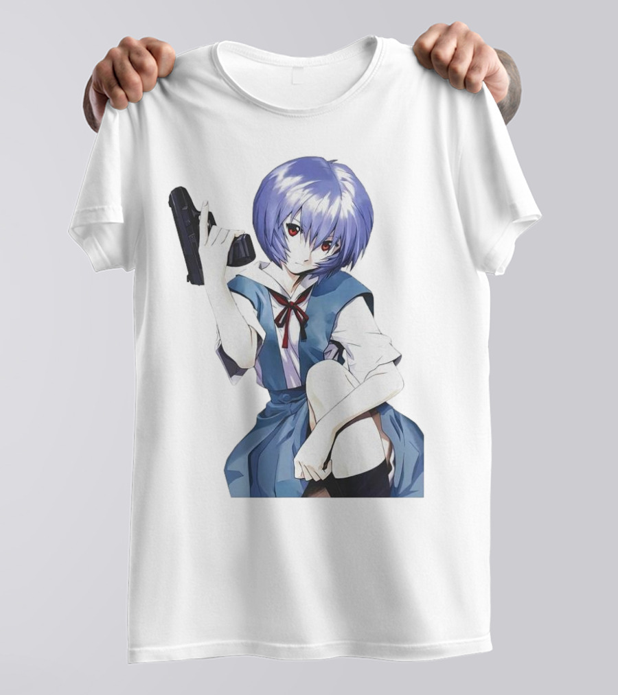Rei Ayanami Blue Uniform Holding Gun T-Shirt