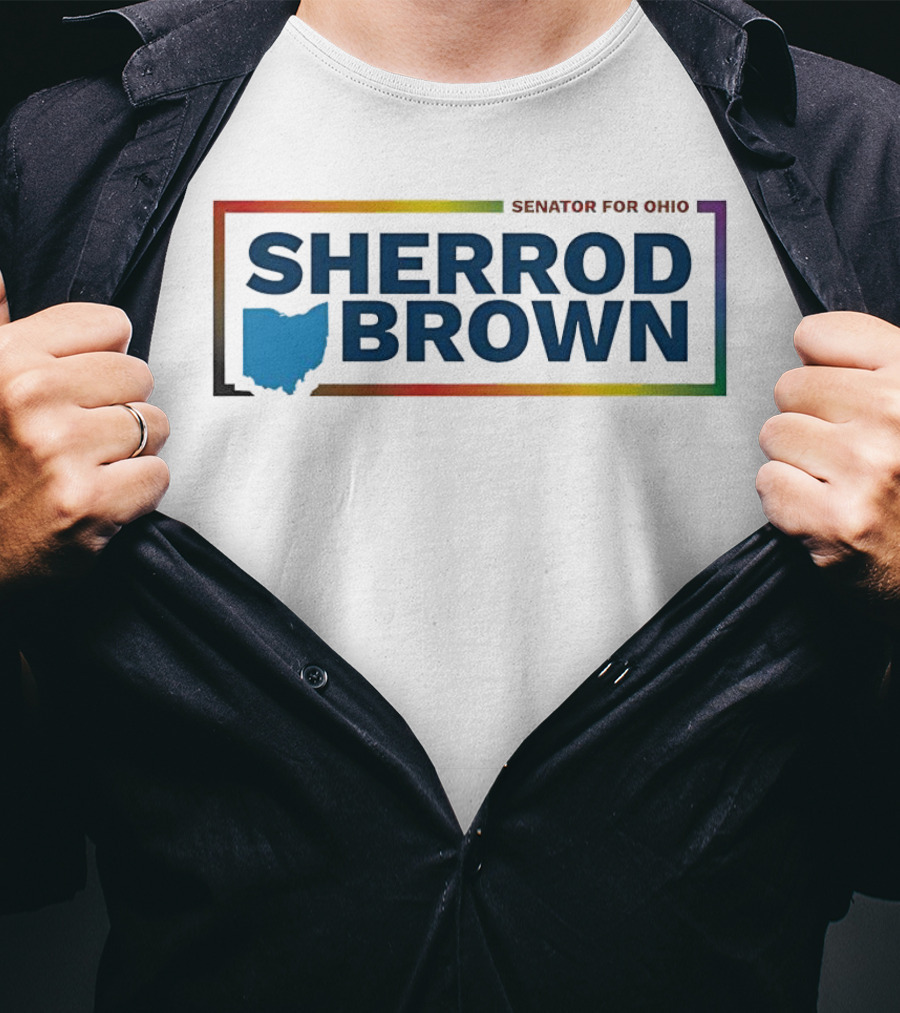 Sherrod Brown Senator For Ohio Ohio Map Rainbow Border T-Shirt