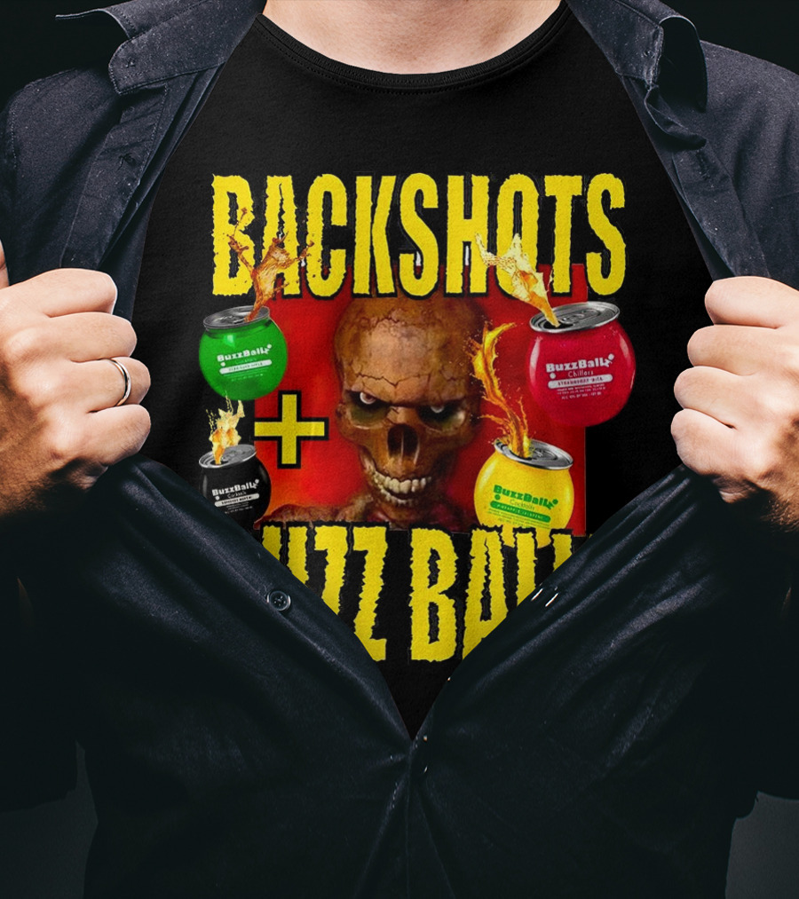 Backshots With Buzz Ballz Fiery Skeleton Combo T-Shirt