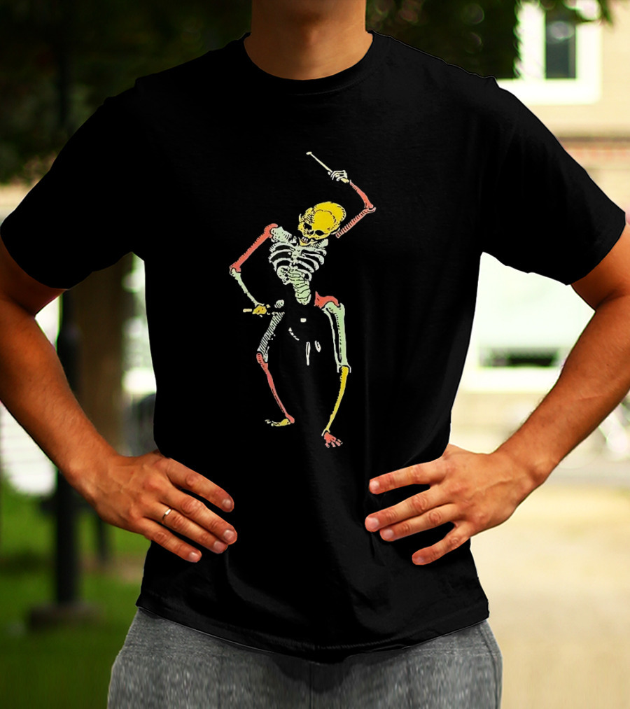 Skeleton Playing Drum In Psychedelic Colors T-Shirt