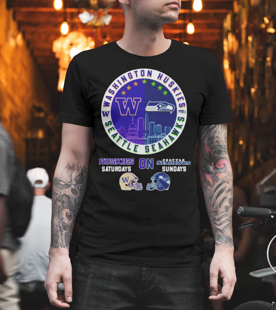 Washington Huskies Seattle Seahawks Huskies On Saturdays Seahawks On Sundays T-Shirt