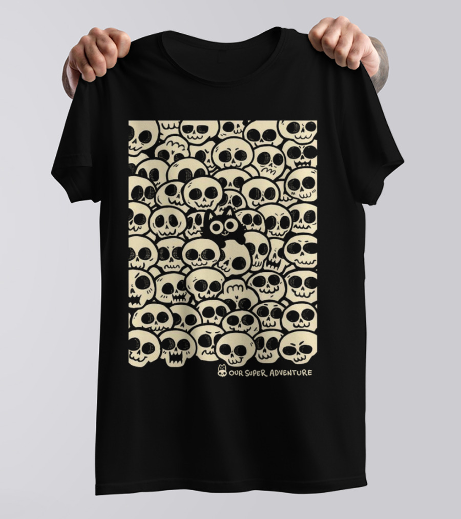 Our Super Adventure Skull Cat Surrounded By Skulls T-Shirt