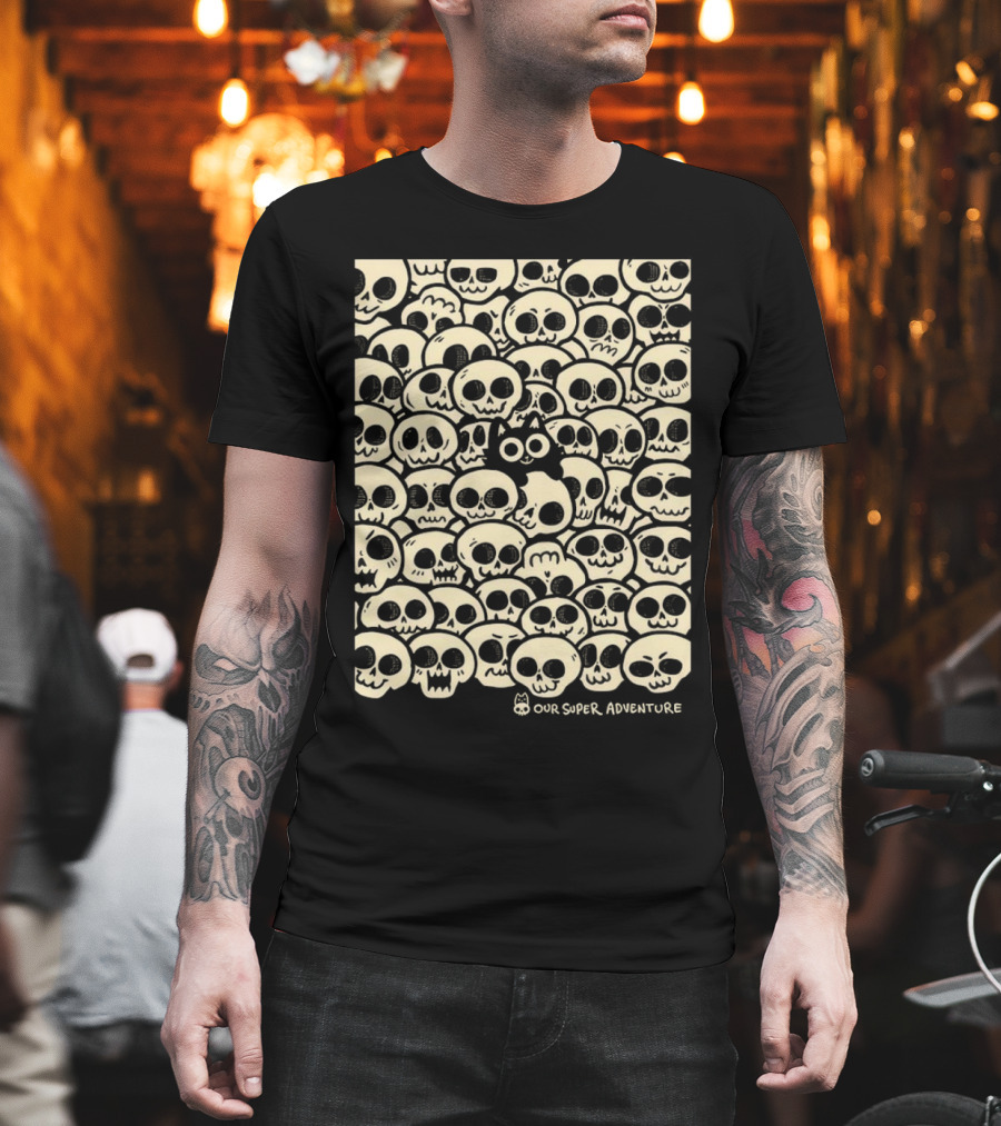 Our Super Adventure Skull Cat Surrounded By Skulls T-Shirt