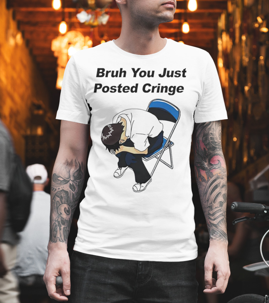 Bruh You Just Posted Cringe Meme Anime Guy Folded Chair T-Shirt