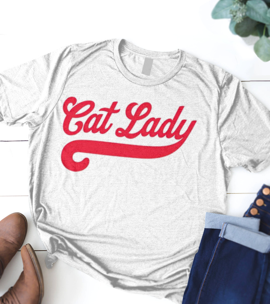 Cincinnati Reds Cat Lady Baseball Script Red T-Shirt
