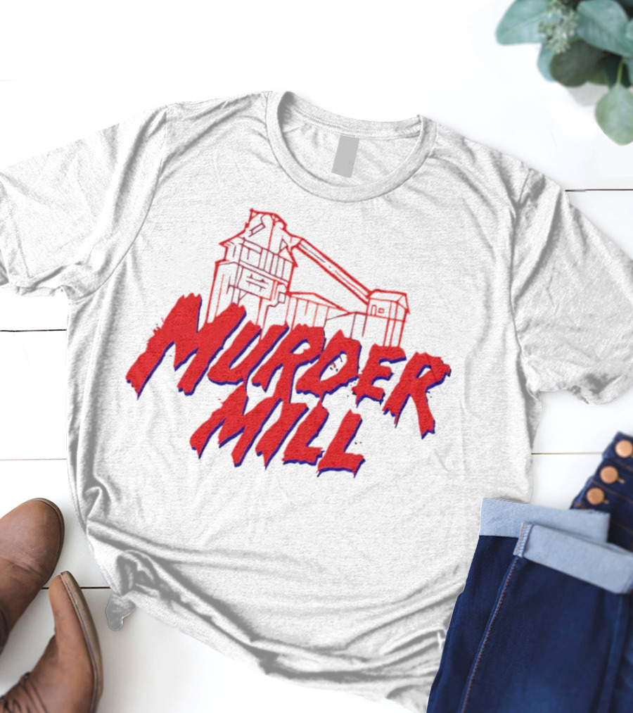Murder Mill Haunted House Distressed Typography Iconic Building T-Shirt