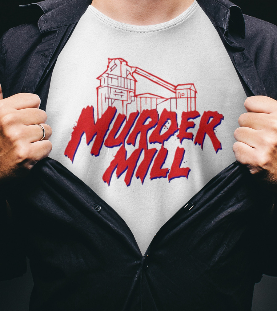 Murder Mill Haunted House Distressed Typography Iconic Building T-Shirt