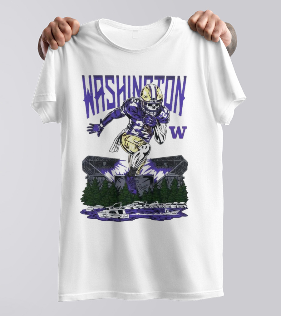 Washington Huskies Dawg Dash Immortal Football Stadium And Boats T-Shirt