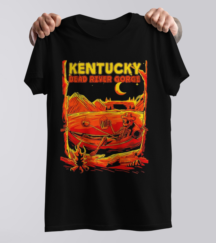 Kentucky Dead River Gorge Skeleton Hammock Campfire Scene T-Shirt