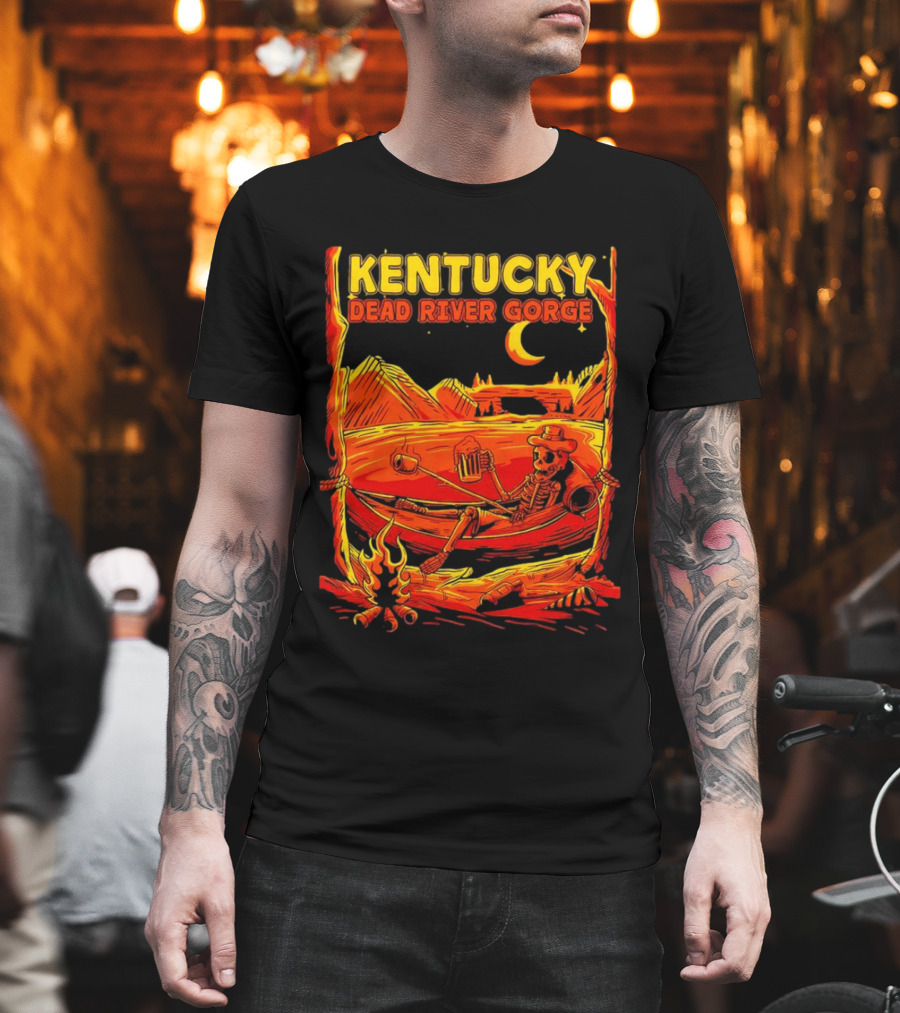 Kentucky Dead River Gorge Skeleton Hammock Campfire Scene T-Shirt
