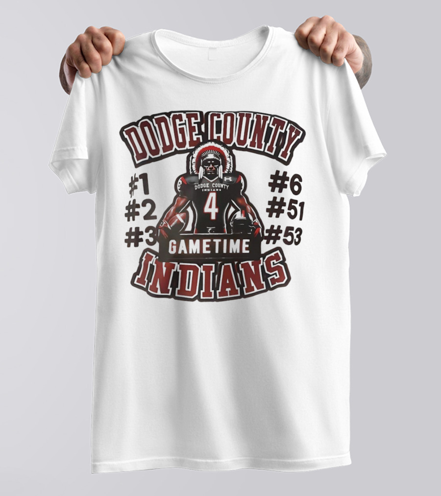 Dodge County Gametime Indians Football Player Numbers 1 2 3 4 6 51 53 T-Shirt