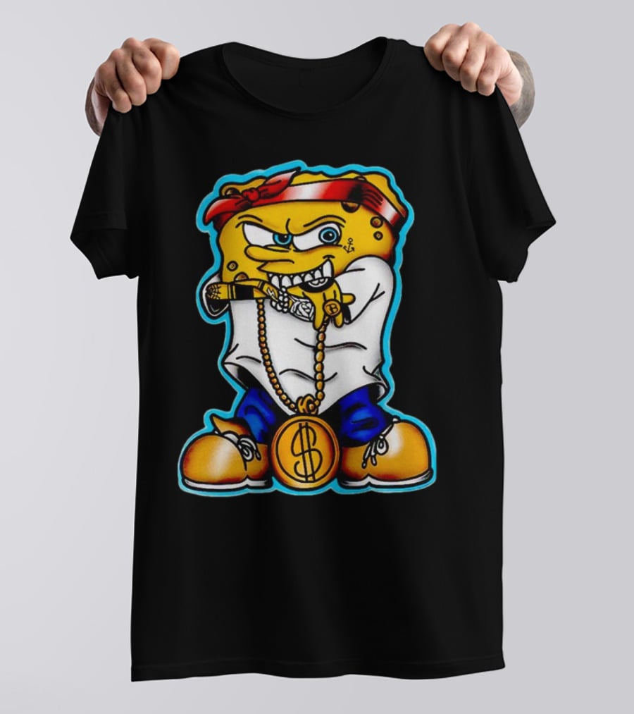 Legendary Gangster SpongeBob SquarePants With Bandana And Dollar Chain T-Shirt
