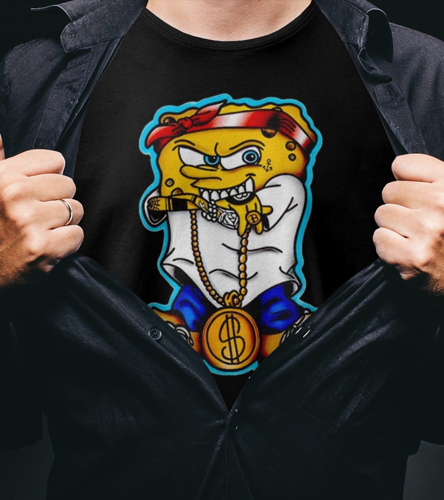 Legendary Gangster SpongeBob SquarePants With Bandana And Dollar Chain T-Shirt