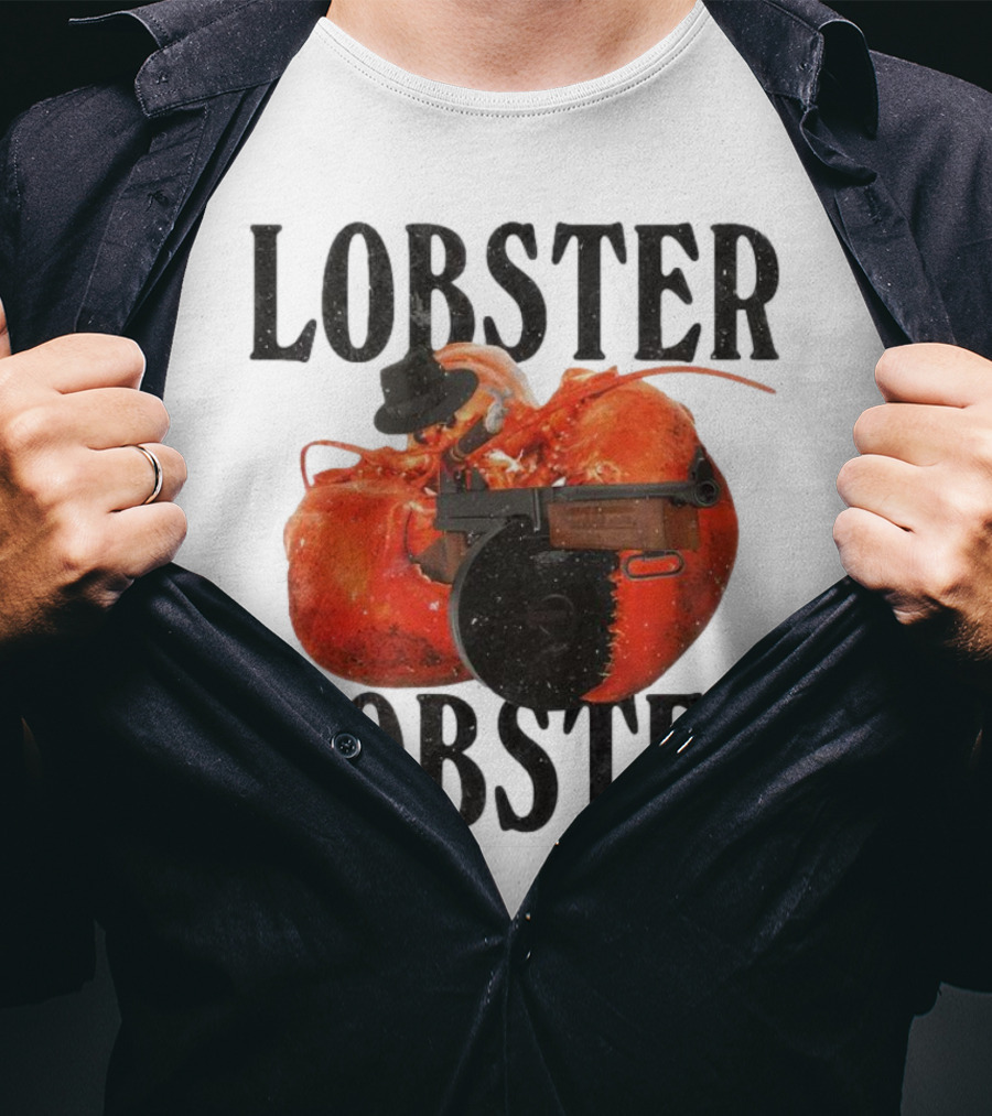 Lobster Mobster Gangster Style With Hat And Tommy Gun T-Shirt