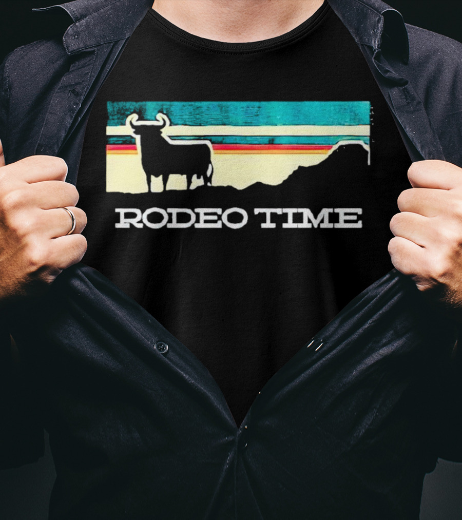 Rodeo Time Buffalo Silhouette Striped Sunset T-Shirt