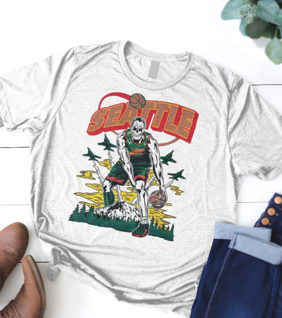 Seattle SuperSonics Skeleton Basketball Crossover T-Shirt