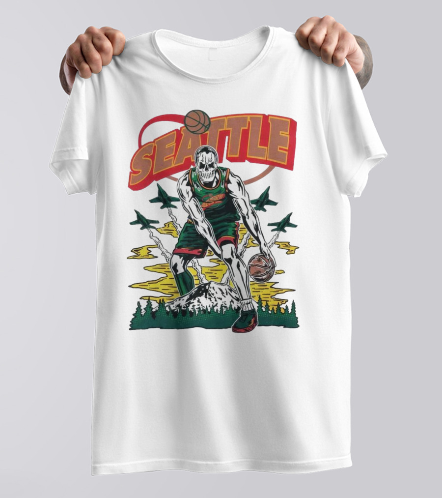 Seattle SuperSonics Skeleton Basketball Crossover T-Shirt