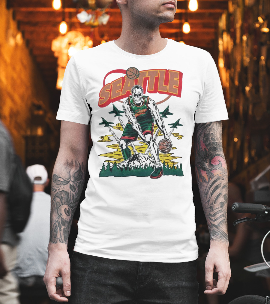 Seattle SuperSonics Skeleton Basketball Crossover T-Shirt