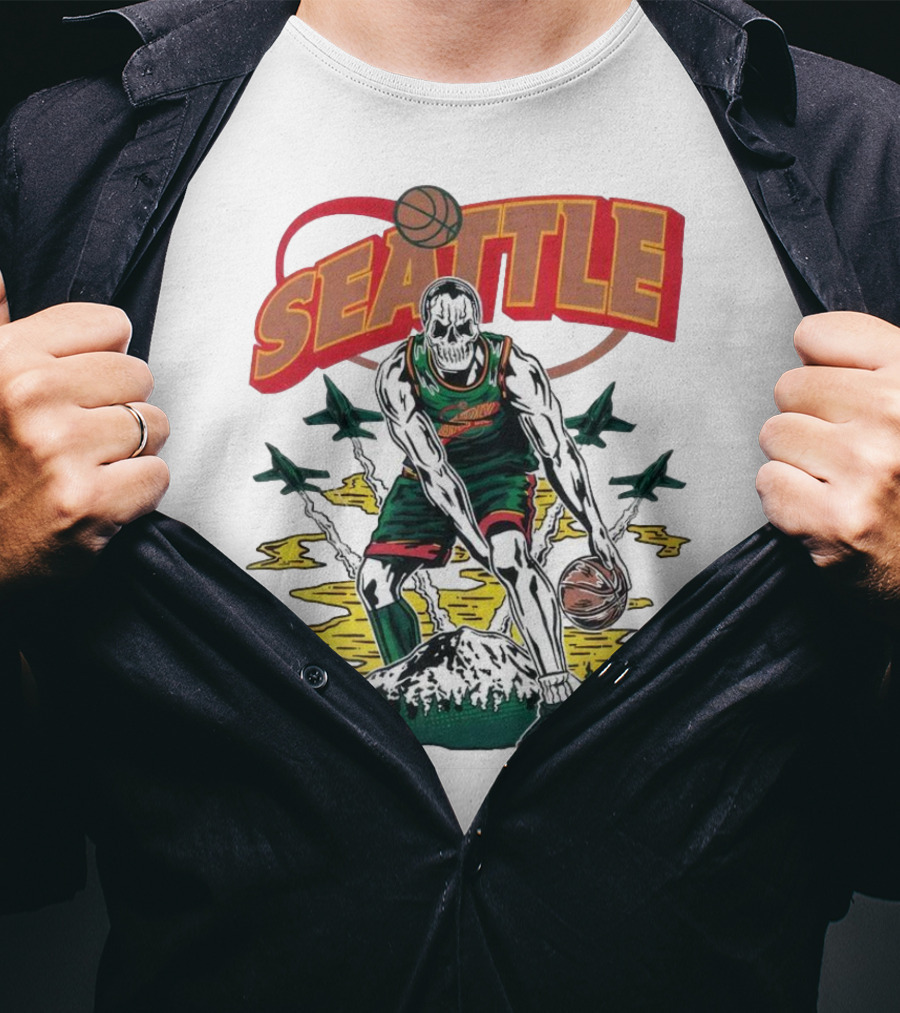 Seattle SuperSonics Skeleton Basketball Crossover T-Shirt