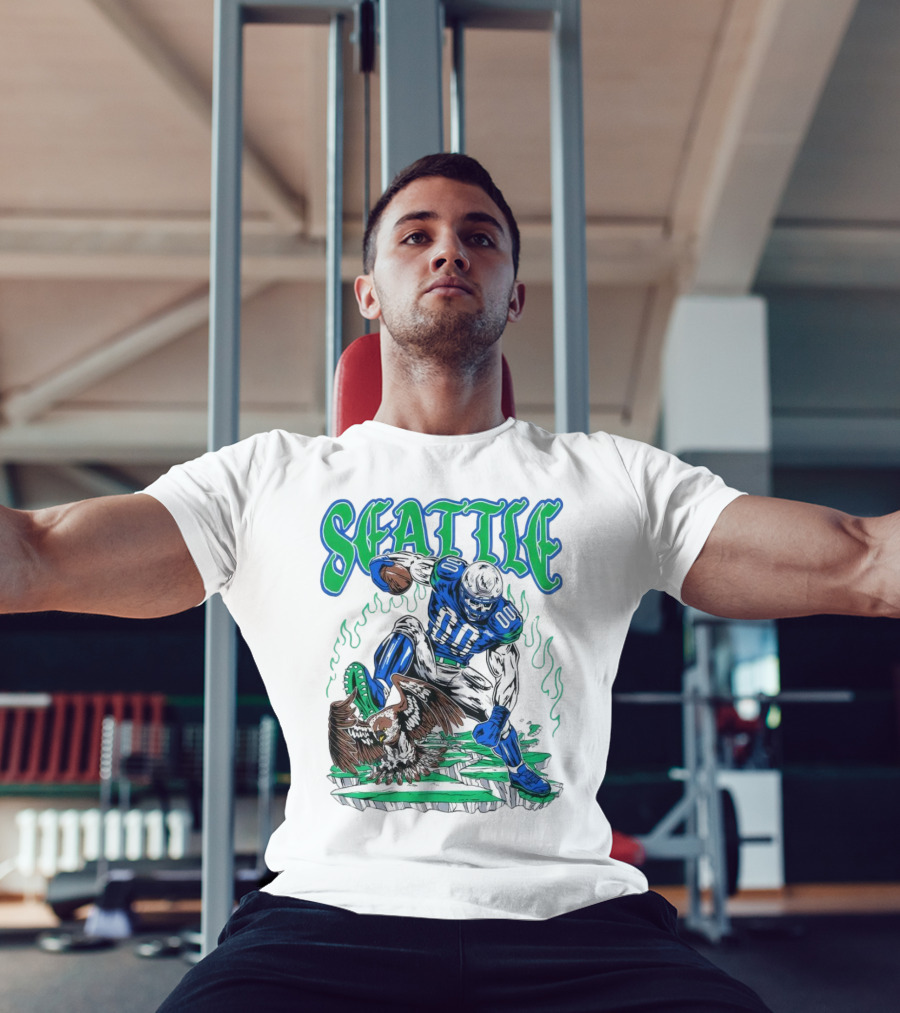 Seattle Seahawks Skeleton Football Player With Eagle T-Shirt