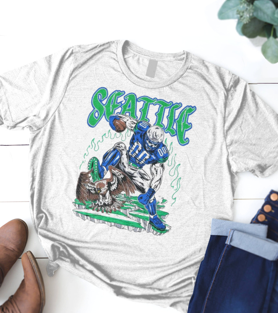 Seattle Seahawks Skeleton Football Player With Eagle T-Shirt