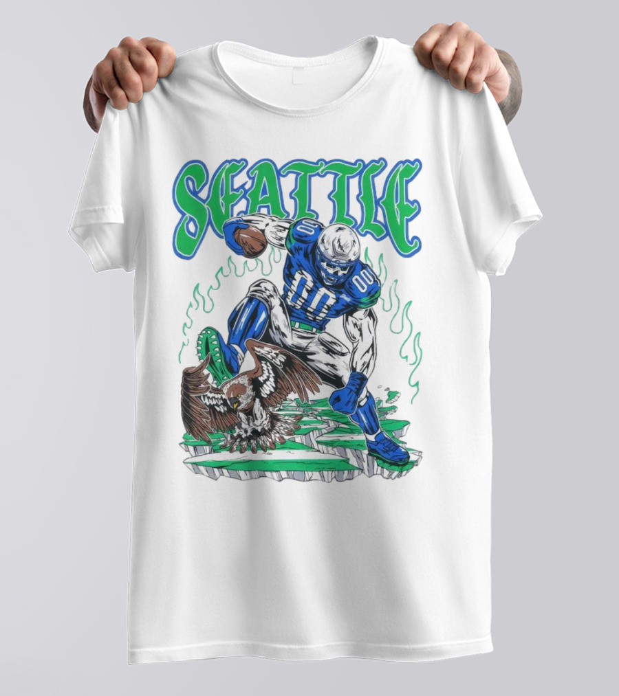 Seattle Seahawks Skeleton Football Player With Eagle T-Shirt