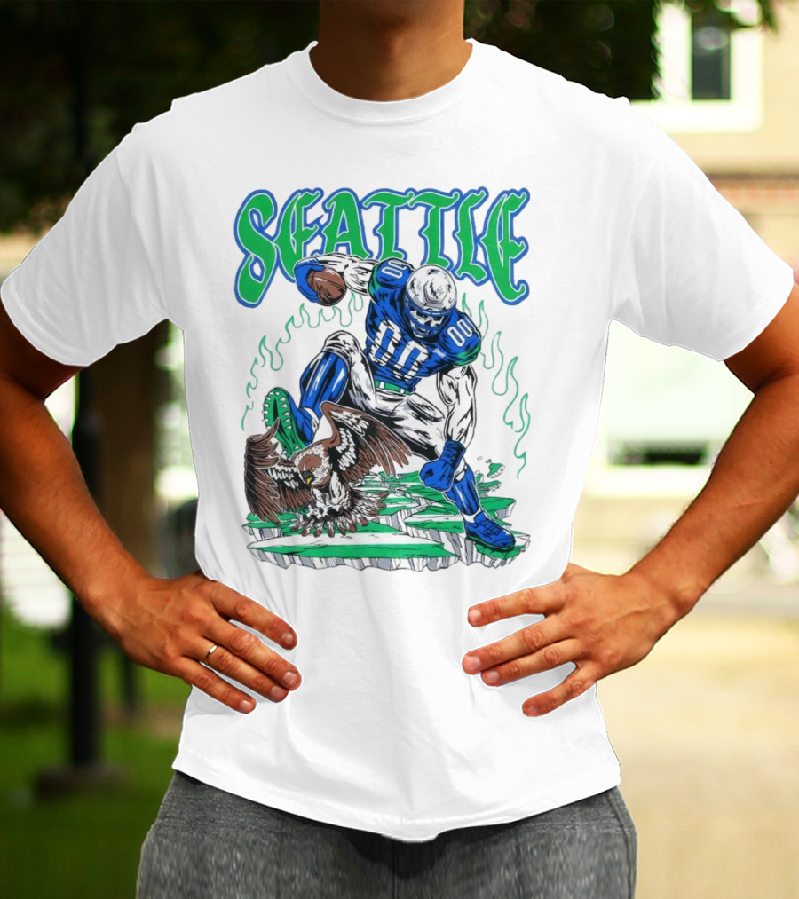 Seattle Seahawks Skeleton Football Player With Eagle T-Shirt