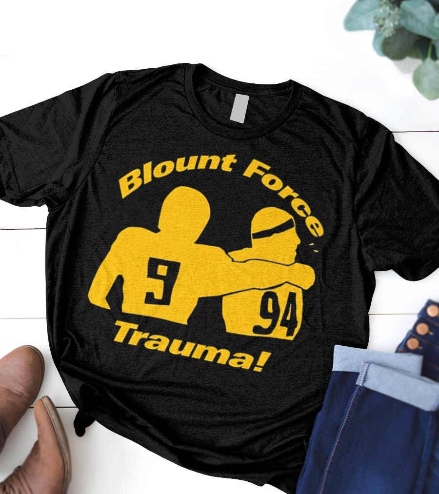 Blount Force Trauma Silhouetted Players 9 And 94 Impact Moment T-Shirt