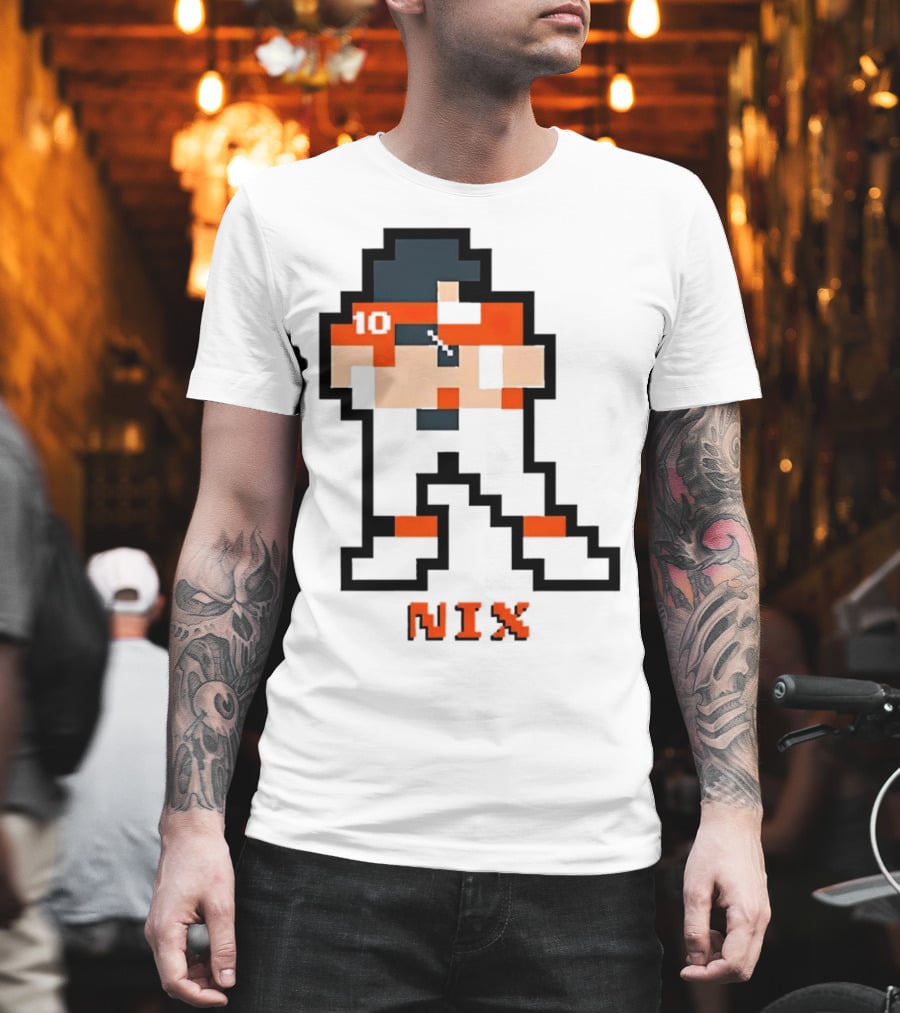 Bo Nix 8-Bit Pixel Art 10 Block Figure T-Shirt