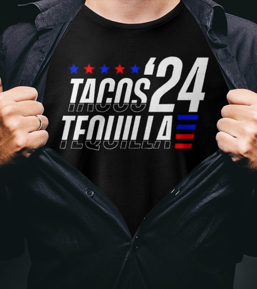 Tacos Tequila 24 Stars Red Blue T-Shirt