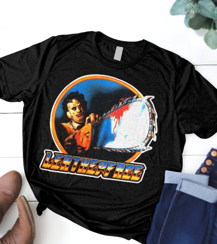 Texas Chainsaw Massacre Leatherface Vintage Horror Chrome Chainsaw T-Shirt
