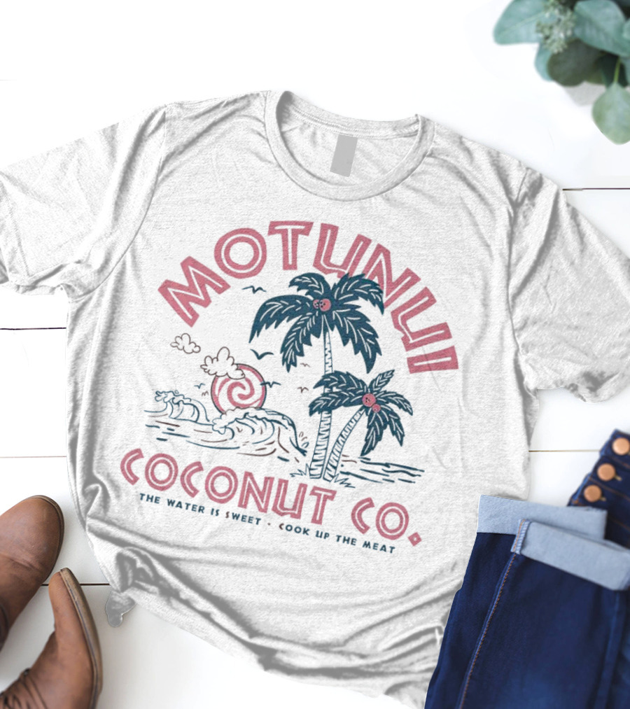 Motunui Coconut Co. The Water Is Sweet Cook Up The Meat Tropical Palm Waves T-Shirt