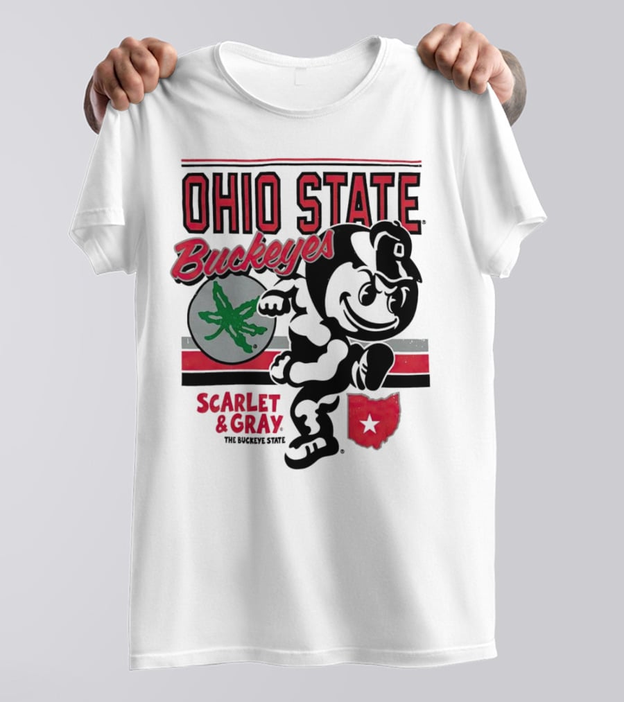 Ohio State Buckeyes Scarlet And Gray Buckeyes State Vintage Style With Script Logo And Buckeye Leaf T-Shirt
