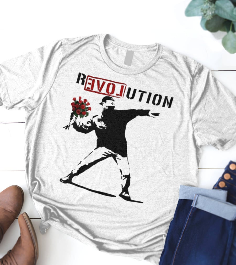 Revolution Rage Flower Thrower Banksy Stencil Roses T-Shirt