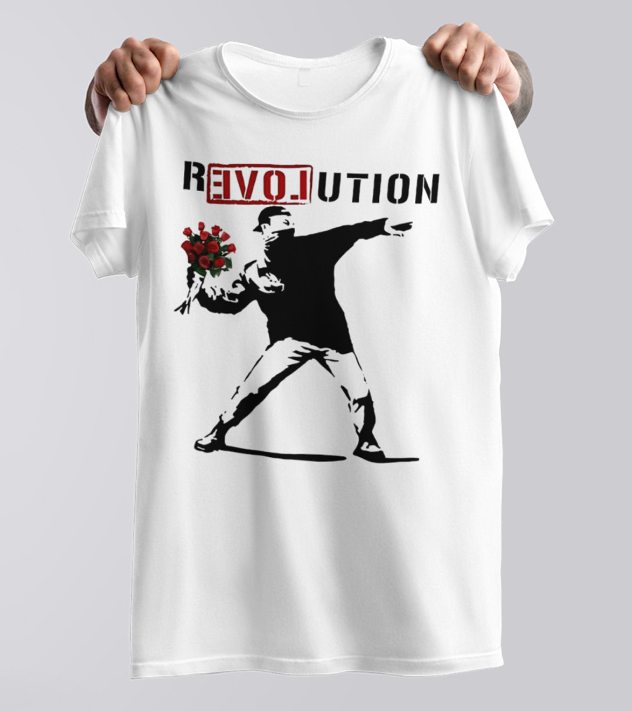 Revolution Rage Flower Thrower Banksy Stencil Roses T-Shirt