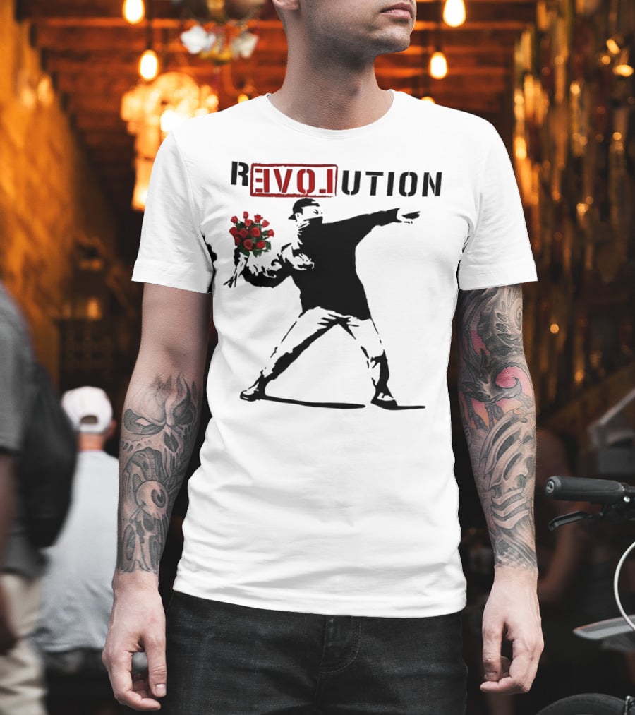 Revolution Rage Flower Thrower Banksy Stencil Roses T-Shirt