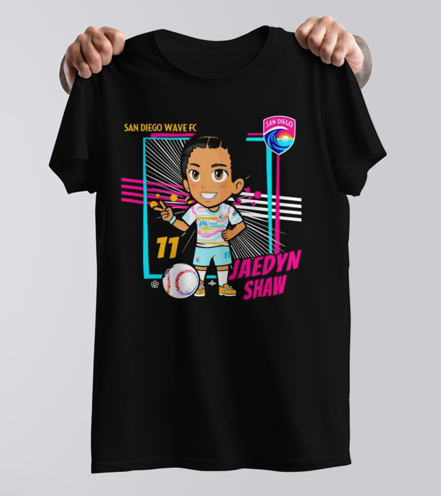 San Diego Wave FC Jaedyn Shaw 11 Chibi Soccer Player With Team Badge T-Shirt
