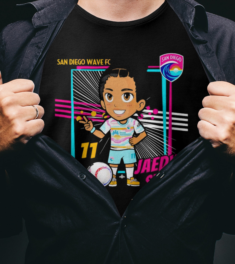 San Diego Wave FC Jaedyn Shaw 11 Chibi Soccer Player With Team Badge T-Shirt