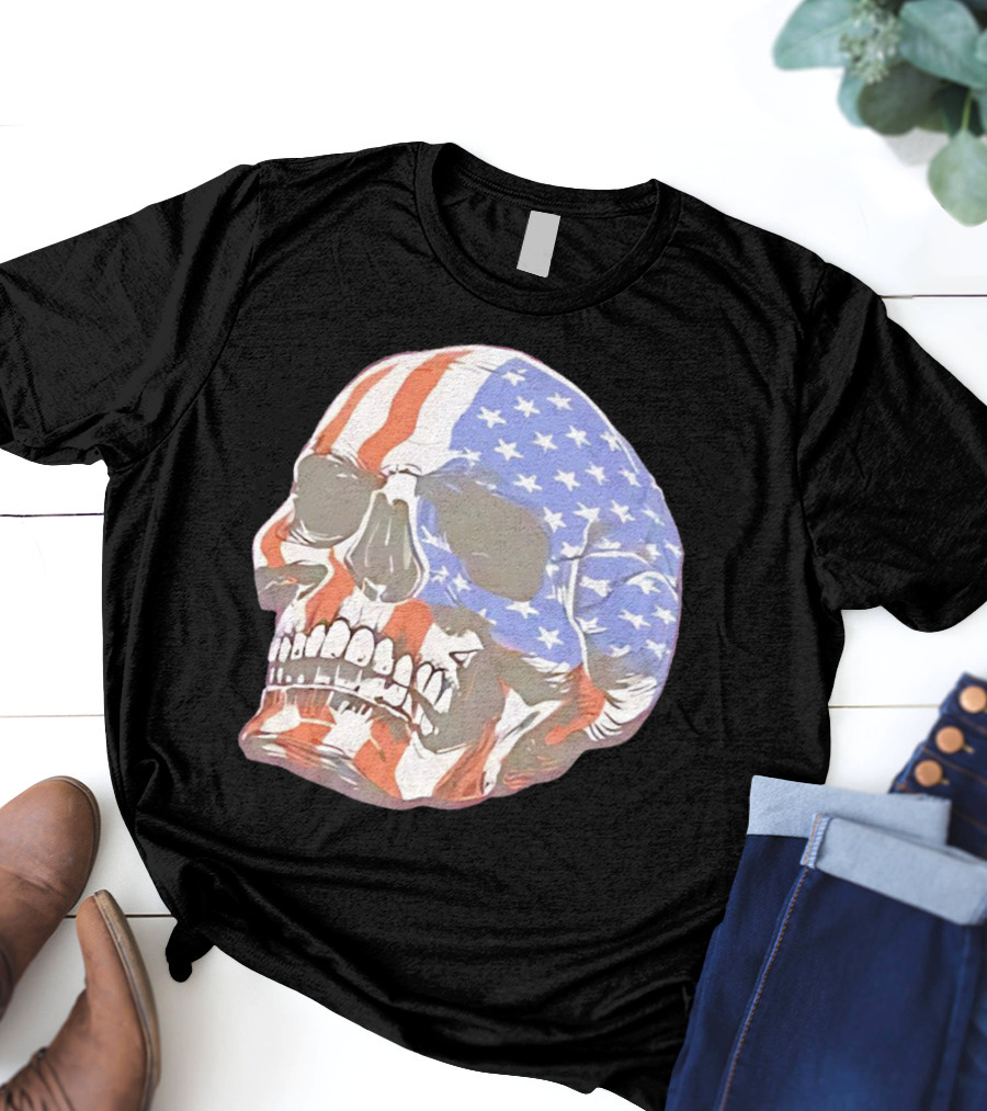 Skull With American Flag T-Shirt