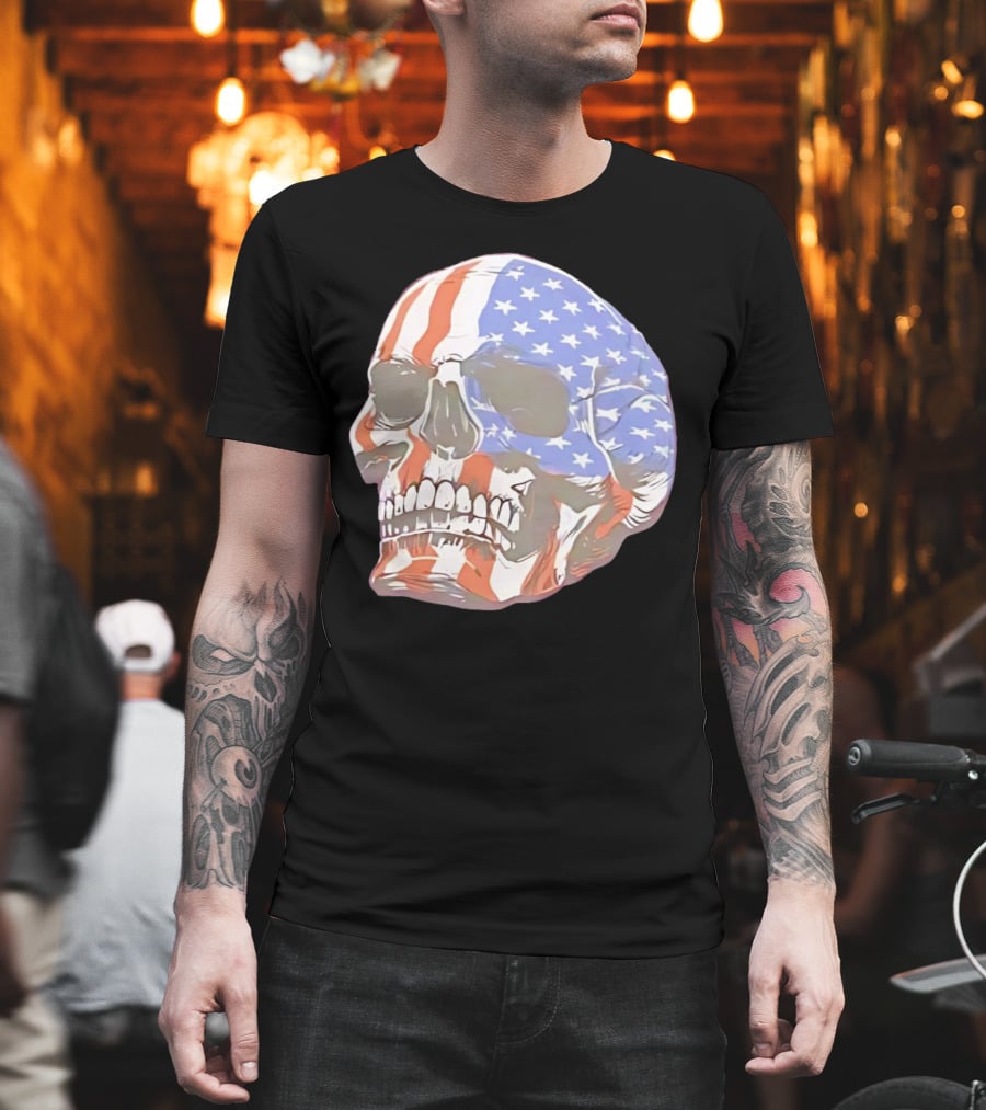 Skull With American Flag T-Shirt