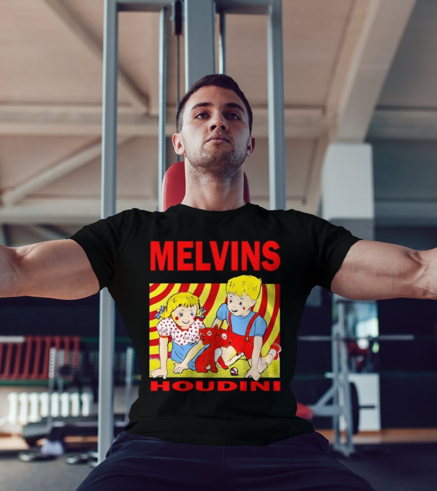 Melvins Houdini Late 00s Jerks Kids With Red Dog And Swirling Red Yellow Background T-Shirt