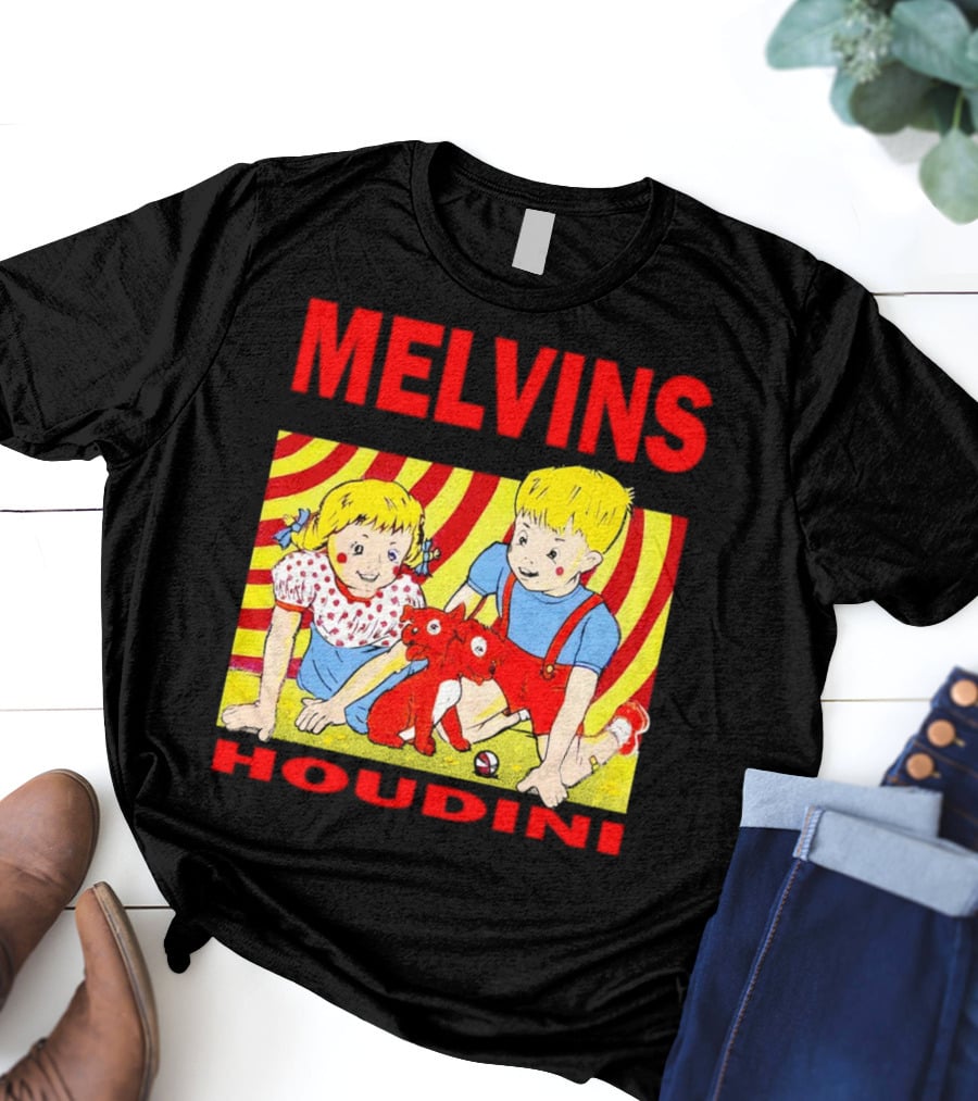 Melvins Houdini Late 00s Jerks Kids With Red Dog And Swirling Red Yellow Background T-Shirt