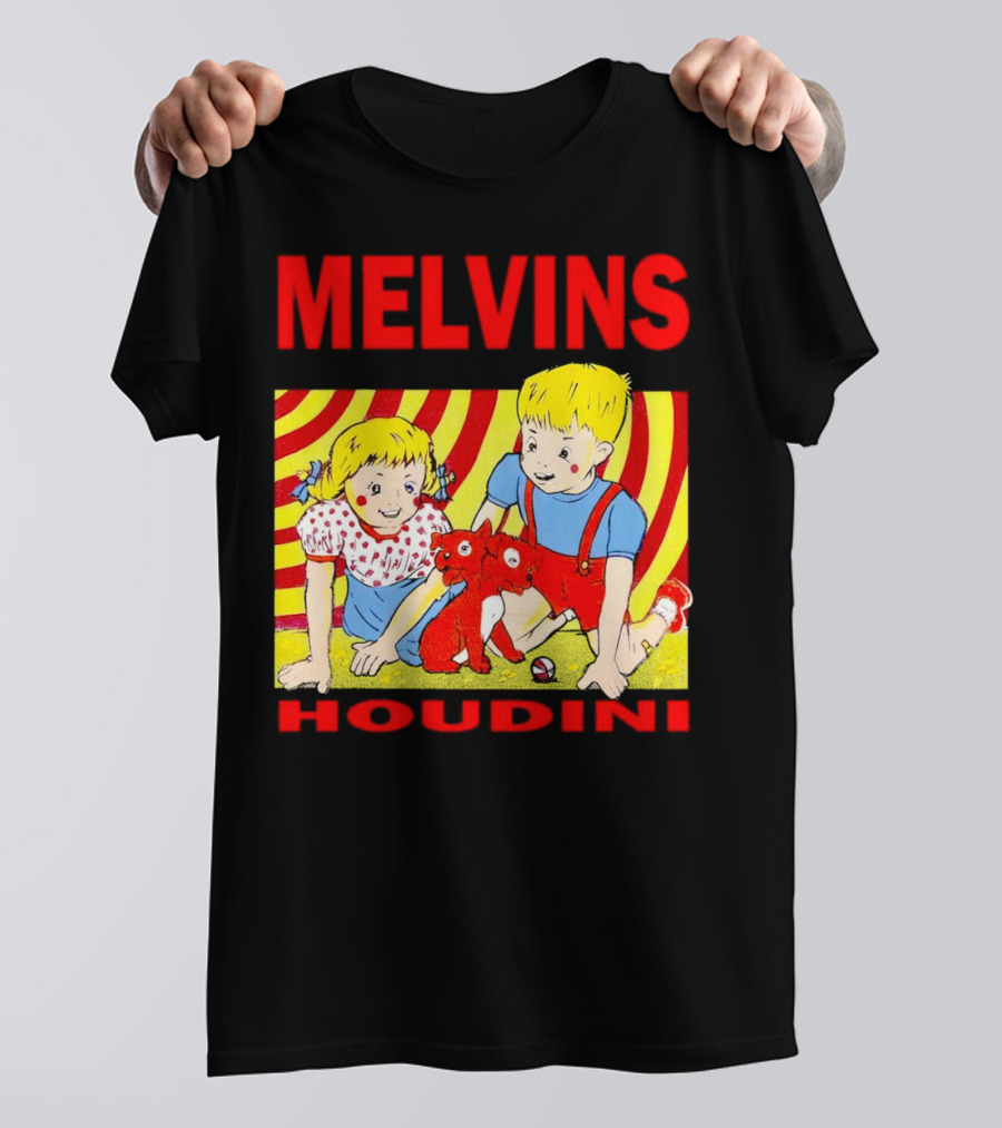 Melvins Houdini Late 00s Jerks Kids With Red Dog And Swirling Red Yellow Background T-Shirt