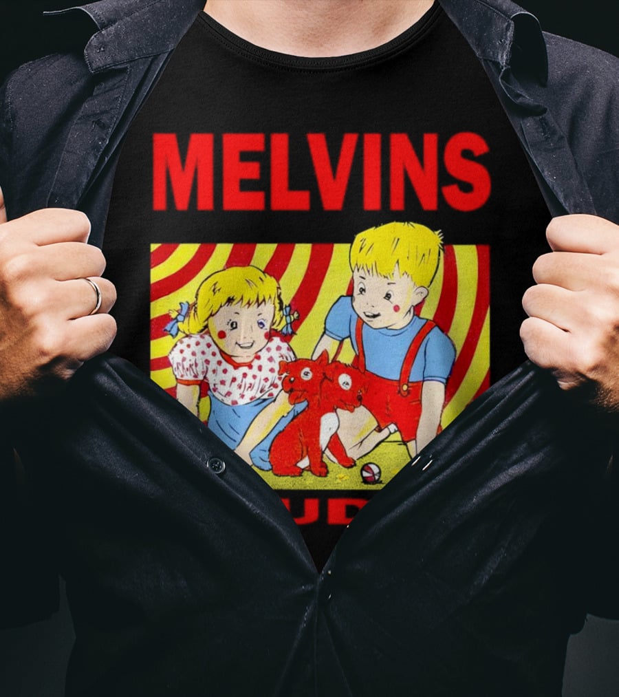 Melvins Houdini Late 00s Jerks Kids With Red Dog And Swirling Red Yellow Background T-Shirt