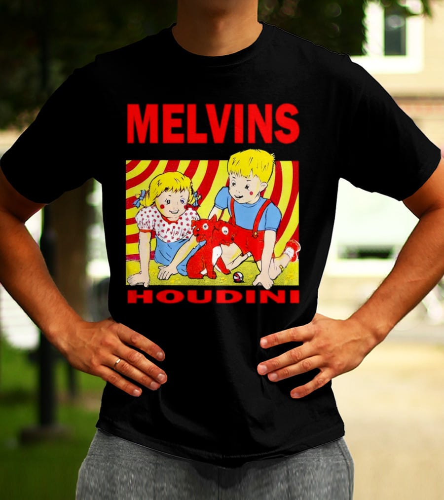 Melvins Houdini Late 00s Jerks Kids With Red Dog And Swirling Red Yellow Background T-Shirt