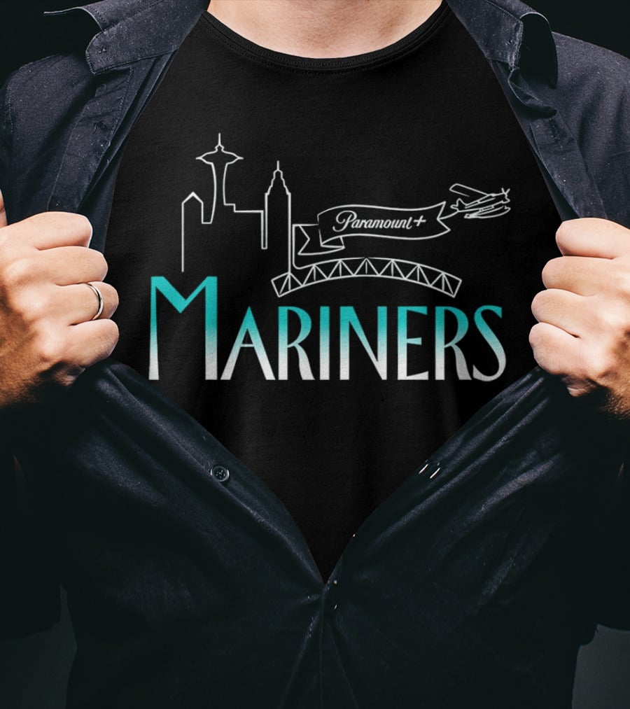Seattle Mariners Frasier Day Paramount+ Skyline And Seaplane T-Shirt