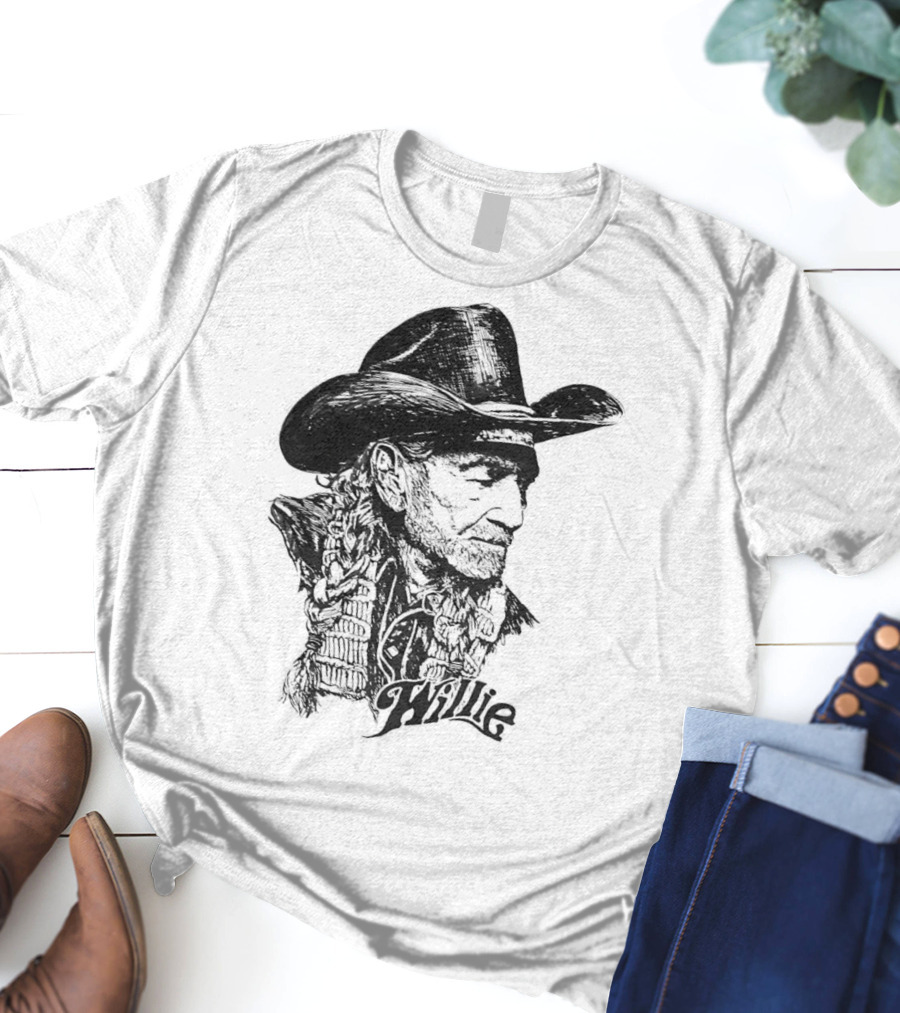 Willie Nelson Cowboy Hat Braid Classic Sketch T-Shirt